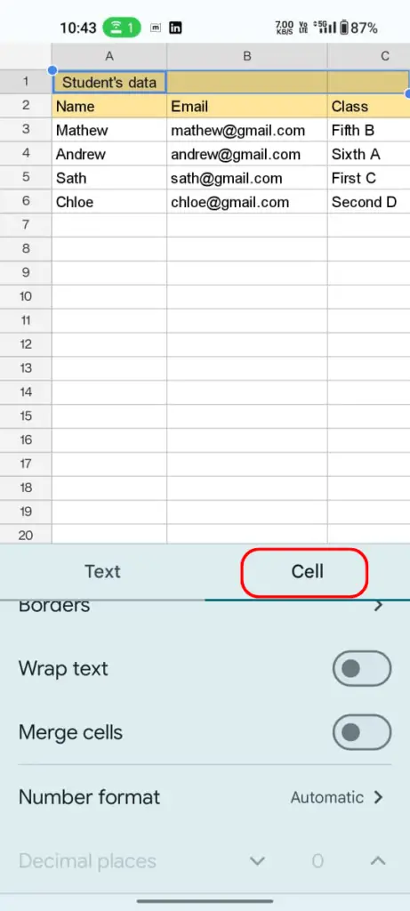 How to merge cells in Google Sheets on a Smartphone