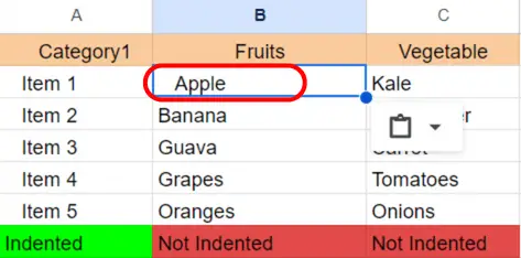 How to indent in Google Sheets